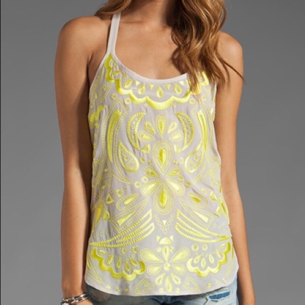 Trina Turk neon embroidered racerback tank top M